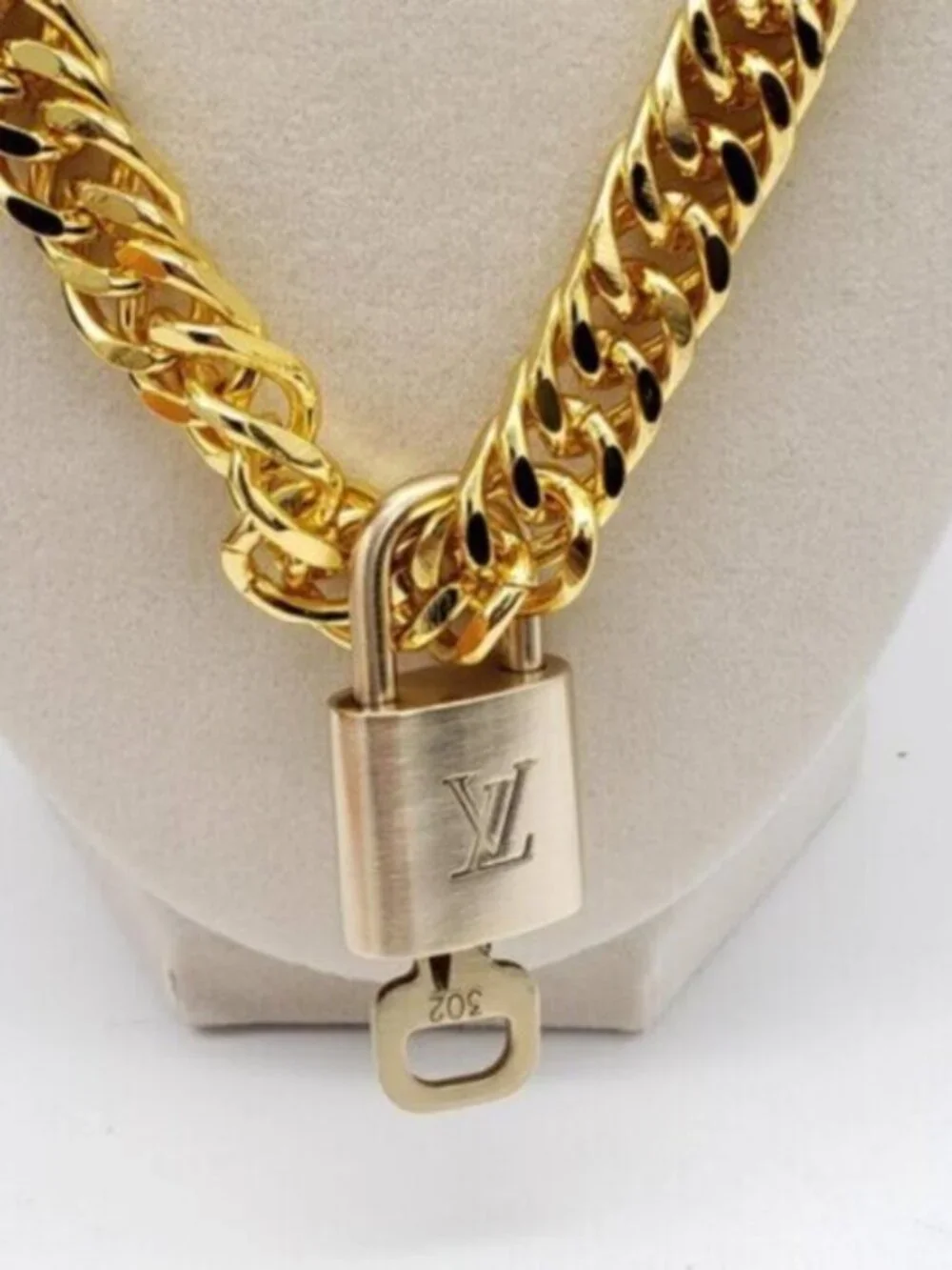 Gold-Plated Necklace with Authentic Louis Vuitton Padlock